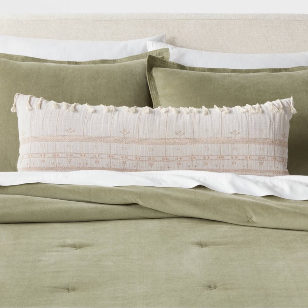 14"×36" Traditional Embroidered Oblong Decorative Pillow Ivory - Threshold™